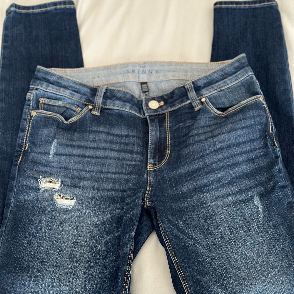 WHBM distressed sequin skinny jeans